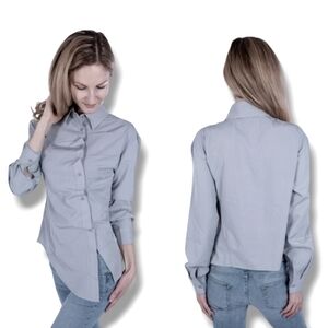 Zara Women's Gray Asymmetrical Wool Blend Button Down Shirt